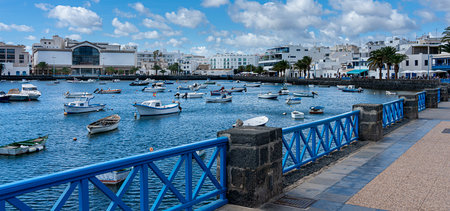 Lagoon Charco de San Gines, fishing boats, Arrecife, Lanzarote, Canary Islands, Spainのeditorial素材