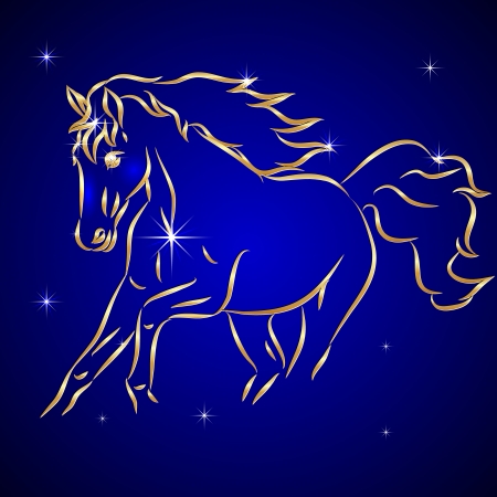 Vector Sketch of Horse in the Night Sky with Starsのイラスト素材