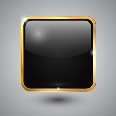 black glass square button with round corners and golden framess square button with round corners and golden frameのイラスト素材