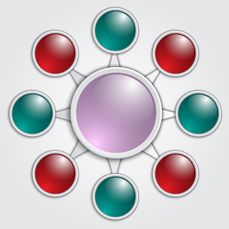 business graphic template with red, blue and pink glass circlesのイラスト素材