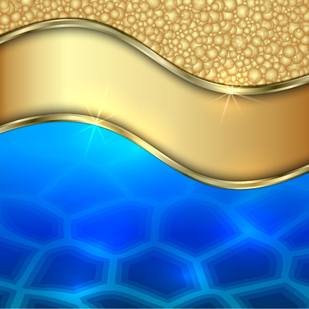 Vector metallic golden decorative background with water, foam and curveのイラスト素材