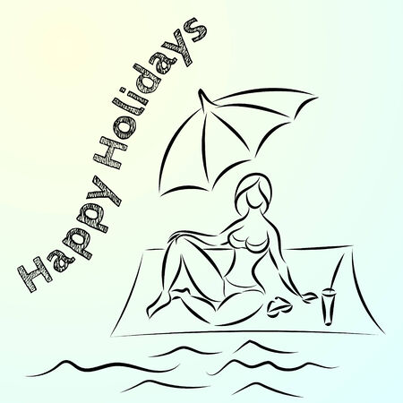 Vector abstract sketch of summer beach holidayのイラスト素材
