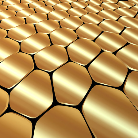 abstract golden metallic background with polygons in perspectiveのイラスト素材