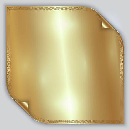 Vector abstract golden metallic foil sheet with rolled corners and borderのイラスト素材