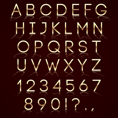 Vector golden alphabet with reflection on dark backgroundのイラスト素材