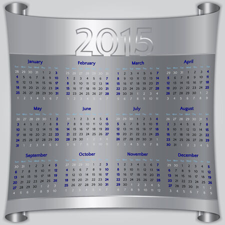 Calendar 2015 vector Sunday first american week 12 months silver metallicのイラスト素材