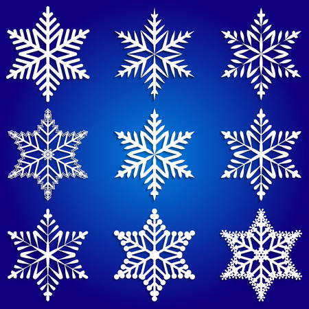 Vector abstract set of white snowflakes on blue backgroundのイラスト素材