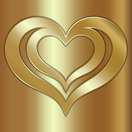 Vector abstract pair of golden hearts on red backgroundのイラスト素材