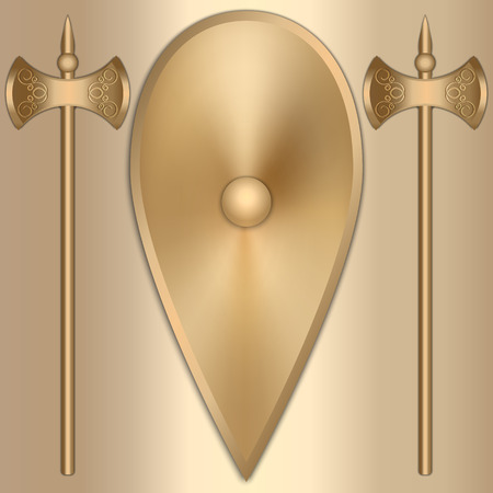 Vector abstract illustration of old gold Greek shieldのイラスト素材