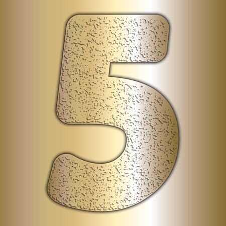 Vector metalic gold digits with grain texture, digit 5のイラスト素材