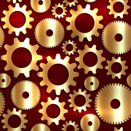 Vector seamless background in tech style with golden gears on dark backgroundのイラスト素材