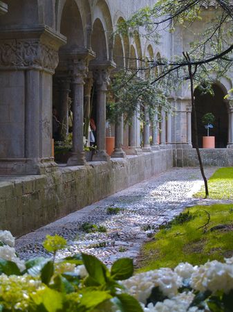 Cloisters Girona cathedral, Catalonia Spainの写真素材