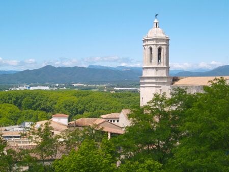Girona view of the Cathedral tower for the city wallsの写真素材