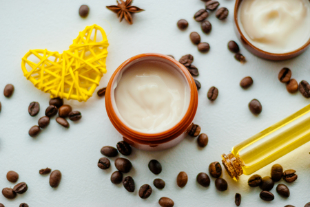 natural cosmetics with oil and coffee extractの写真素材