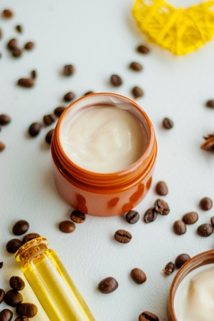 natural cosmetics with oil and coffee extractの写真素材
