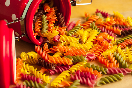 colorful italian fusilli pasta in a jarの写真素材