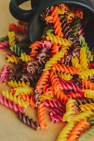 colorful italian fusilli pasta in a jarの写真素材