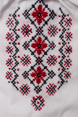 Detail of traditional Ukrainian ethnic ornament clothes