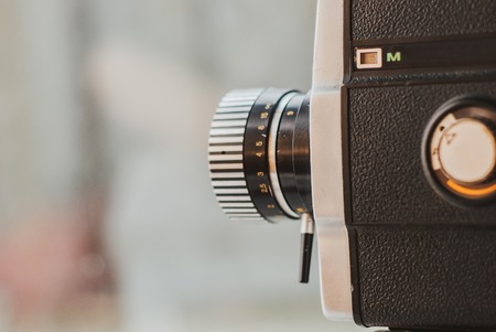 old black vintage movie camera close up
