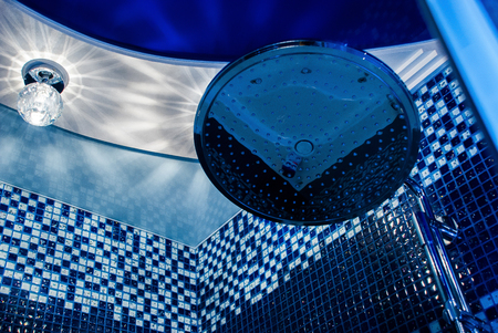 Modern beautiful stylish luxury bathroom blue interiorの写真素材