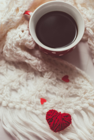 Cup of coffee with marshmallow on wooden tableの写真素材