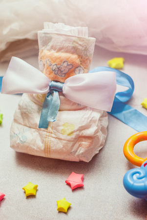 Abstract composition for new born child with diapersの写真素材