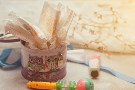 Abstract composition for new born child with diapersの写真素材