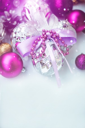 Purple and silver xmas decoration with copy spaceの写真素材