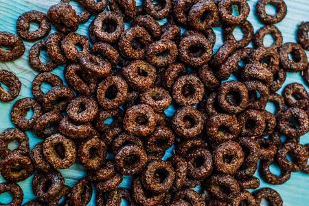 pattern of chocolate cereal rings for breakfast
