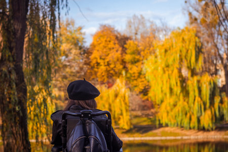 woman in a wheelchair in autumn nature.