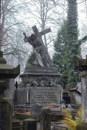Old blank cemetery tombstones on a fall day.の写真素材