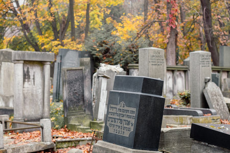 Old blank cemetery tombstones on a fall day.の写真素材