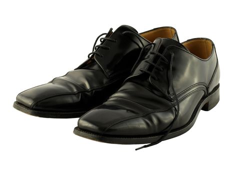 A comfortable pair of black leather traditional formal lace up shoes.の写真素材
