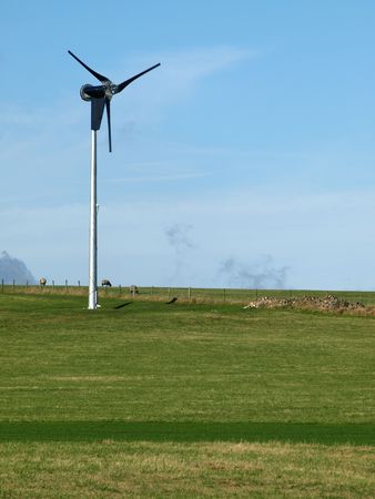 Hill farmers diversify to raise additional income from wind turbine power electricity, Peak District National Park. の写真素材