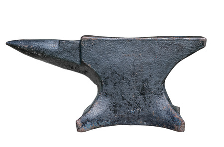 rusty black anvil isolated on whiteの写真素材