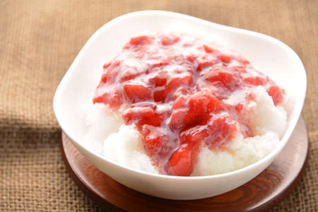 Shaved ice with strawberry sauceの写真素材