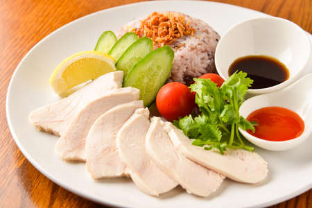 One plate of healthy Singaporean chicken riceの写真素材