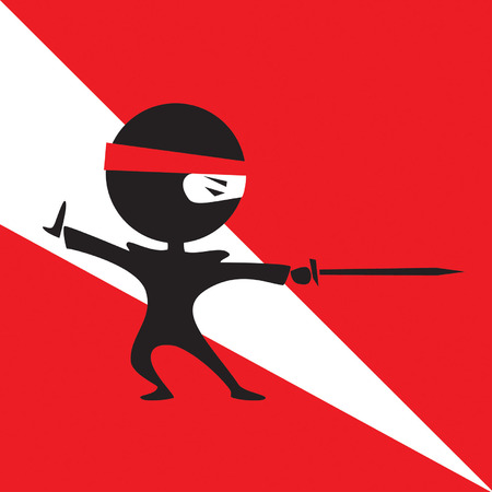 vector cartoon of cute ninja fighting with a swordのイラスト素材