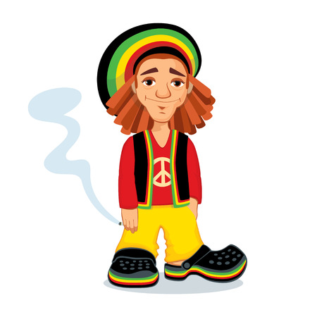 Illustration of a Rastafarian guy holding a jointのイラスト素材