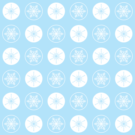 Christmas seamless pattern with white circles and elegant white snowflakes on a blue , pastel colorsのイラスト素材