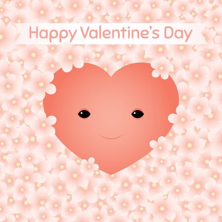 Cute smiling heart covered with cherry flowers.のイラスト素材