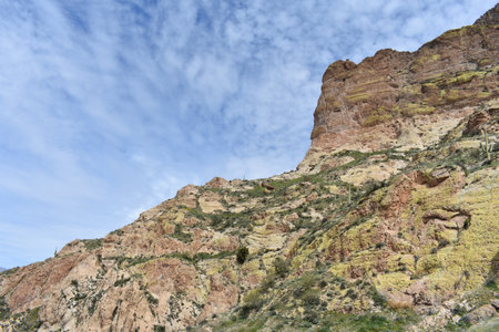Spring in the Superstition Mountains, Cliff on Picketpost Mountainの写真素材
