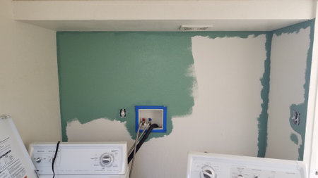 Painting the Laundry Room, Starting with Cutting in Around the Outlets Etcの写真素材