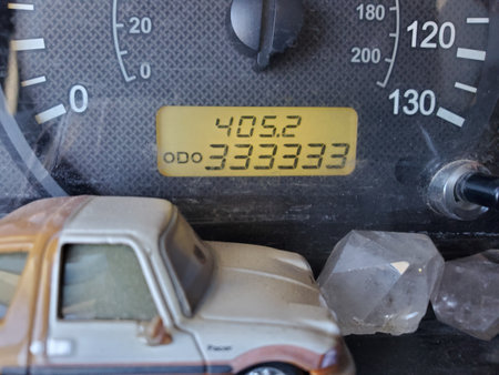 Close Up of Odometer on Dash in Car, High Mileage 300,000 Miles