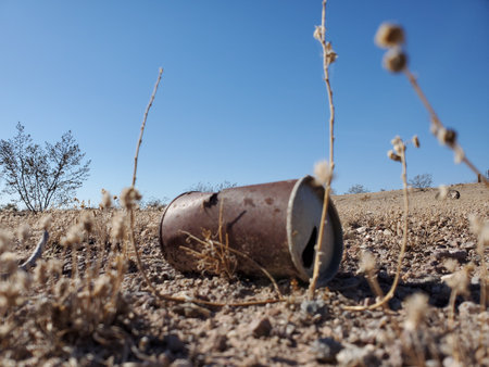 Rusty Can at Old Ghost Town in the Desert Low Angle View