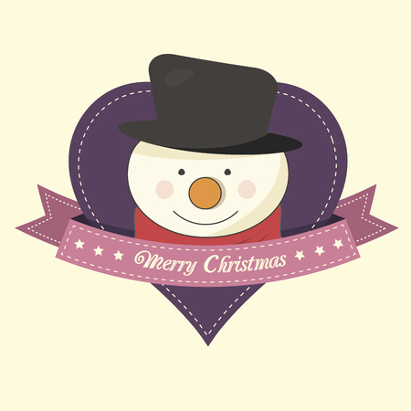 Vintage Christmas label with a happy snowman with a red scarfのイラスト素材