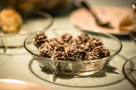 Coconut and chocolate confectionery served at christmas timeの写真素材