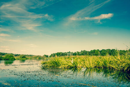 Colorful lake scenery with blue sky