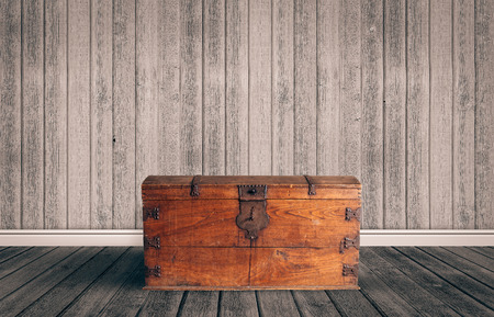 Old wooden chest with closed litの写真素材