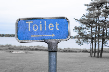Grunge toilet sign in blue color and outdoorsの写真素材